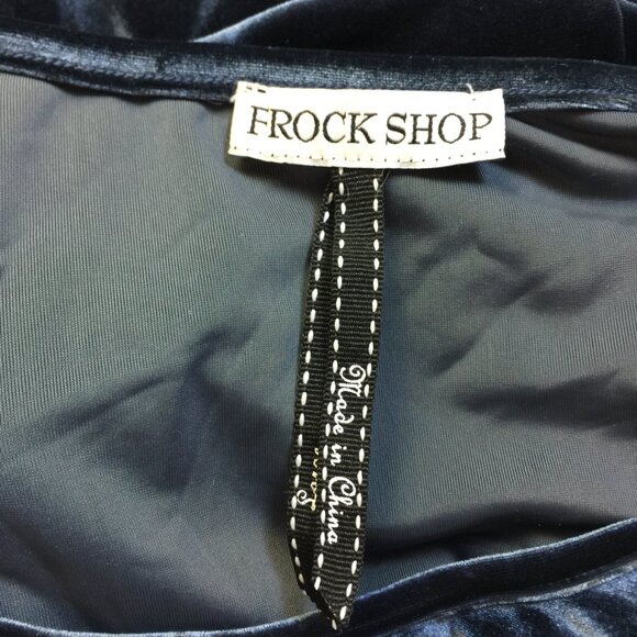 Frock Shop Fit & Flare Dress Size L Womans Gray Blue Stretch Velvet Long Sleeve - Picture 9 of 16
